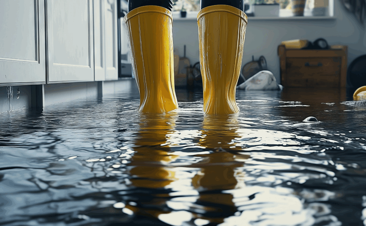 Water damage insurance claim concept with burst pipe in rental property