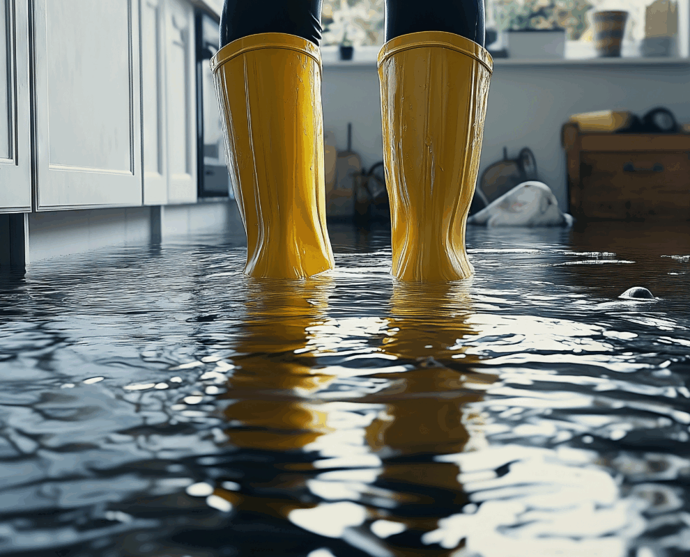 Water damage insurance claim concept with burst pipe in rental property